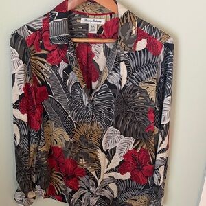 Tommy Bahama Black, Red & Beige Tropical Button-Up Shirt